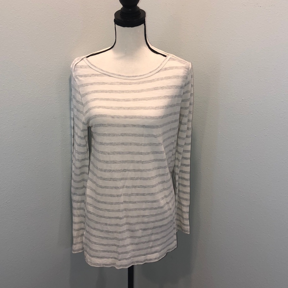 Ann Taylor Loft gray/white strip LS top